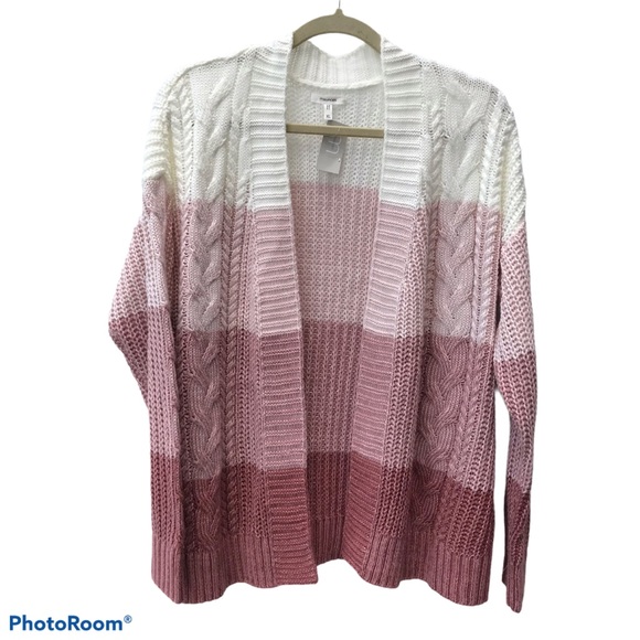 XL Cable Knit Colourblock Open Front Cardigan - Picture 5 of 14